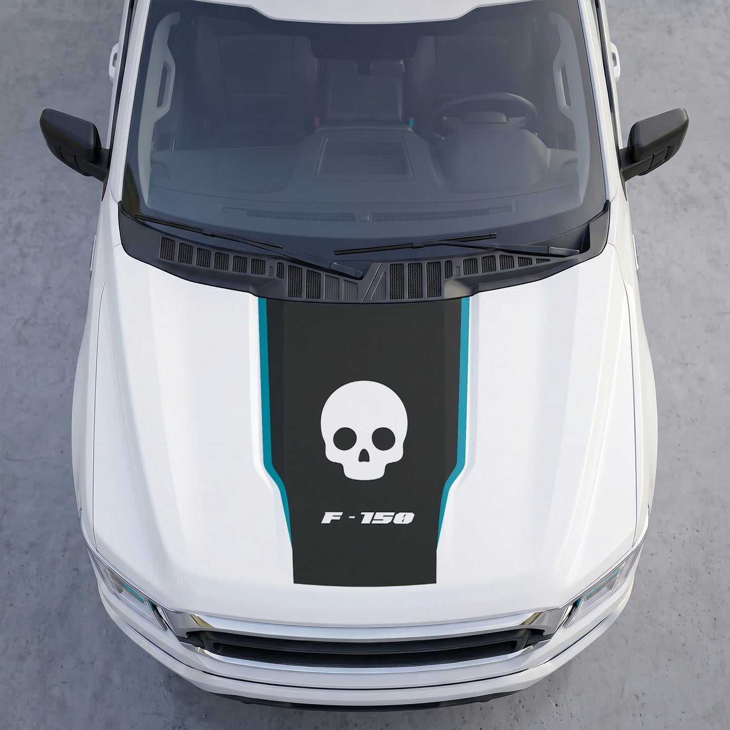 Hood Panel Decal/Sticker - Classic Skull Hood Decal Wrap – Matte Black Full Hood Accent with White Skull Graphic & Logo Graphic Kit - For Ford F-150 F150 2015-2020 - Premium Vinyl