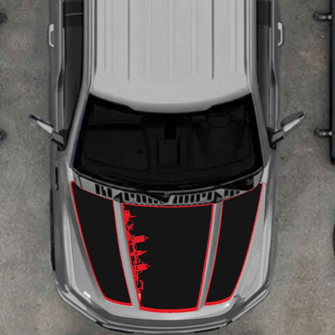 Hood Panel Decal/Sticker - Winnipeg Skyline - Border Graphic Kit - For Ford F-150 2020-2026 - Premium Vinyl