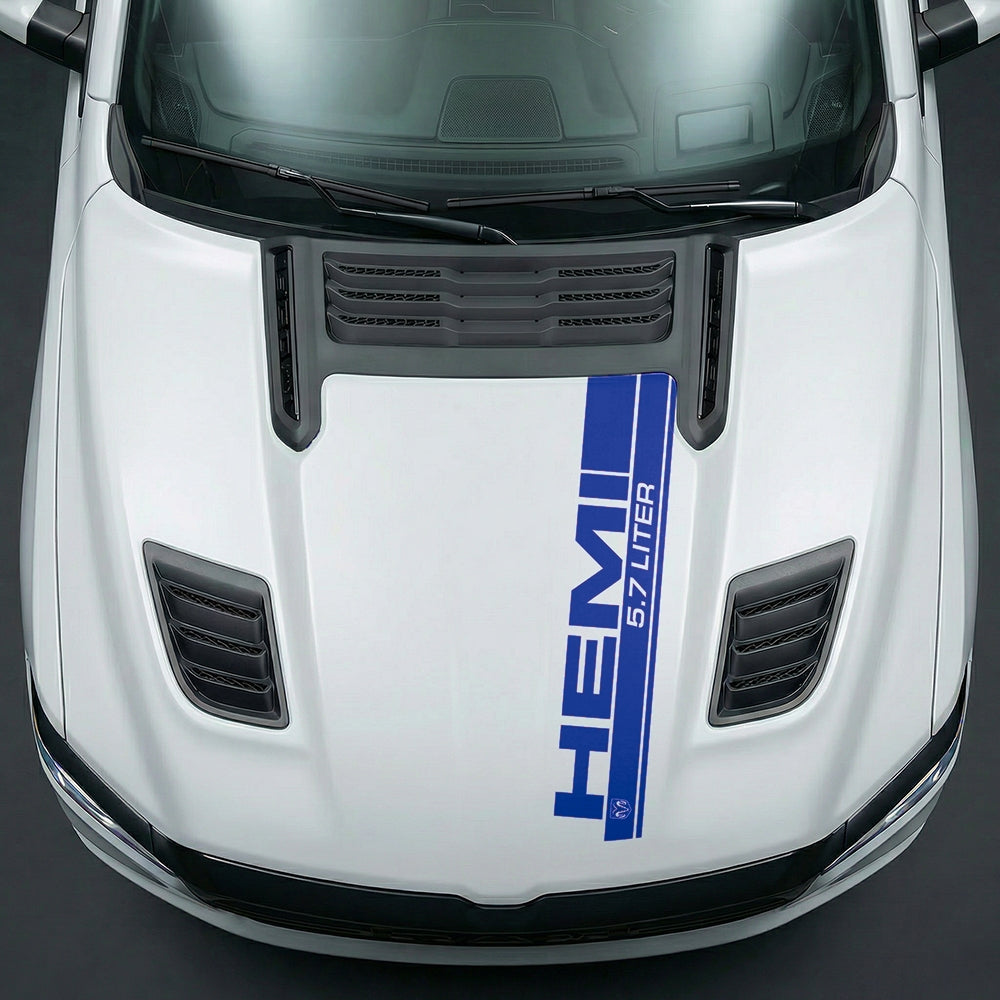 Hood Panel Decal/Sticker - Premium 5.7L HEMI Vertical Racing Stripe - Cut Graphic Kit - For Dodge Ram 2019-2025 - Premium Vinyl