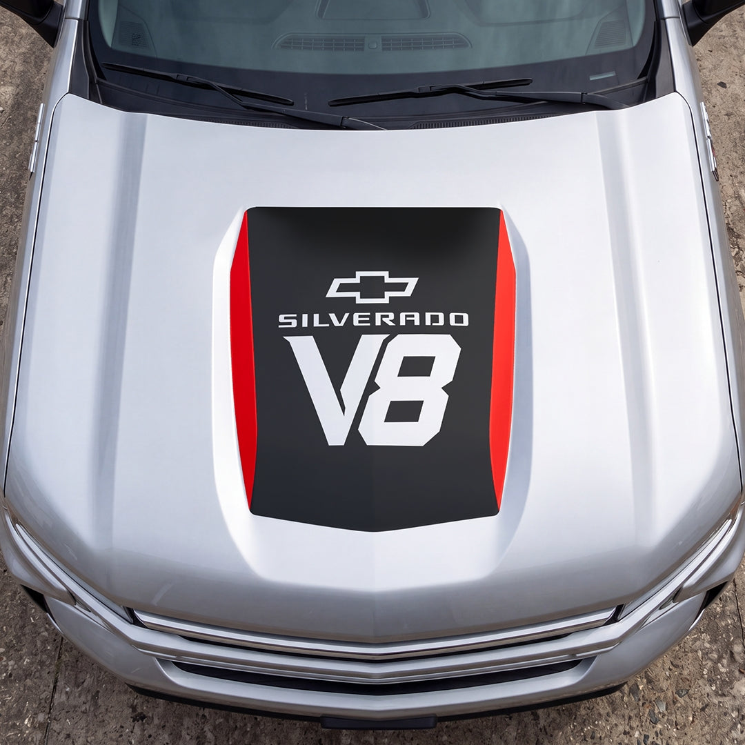 Hood Panel Decal/Sticker - V8 Graphic Decal Graphic Kit - For Chevrolet Silverado 2019-2024 - Premium Vinyl