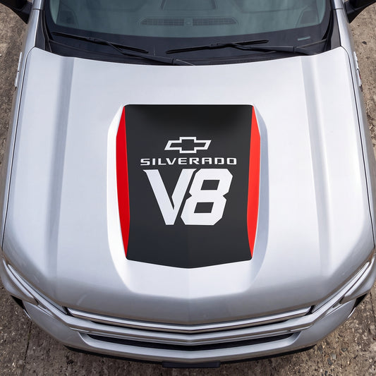 Hood Panel Decal/Sticker - V8 Graphic Decal Graphic Kit - For Chevrolet Silverado 2019-2024 - Premium Vinyl