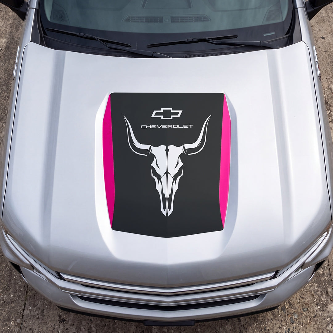 Hood Panel Decal/Sticker - Bison Skull Graphic Decal Graphic Kit - For Chevrolet Silverado 2019-2024 - Premium Vinyl