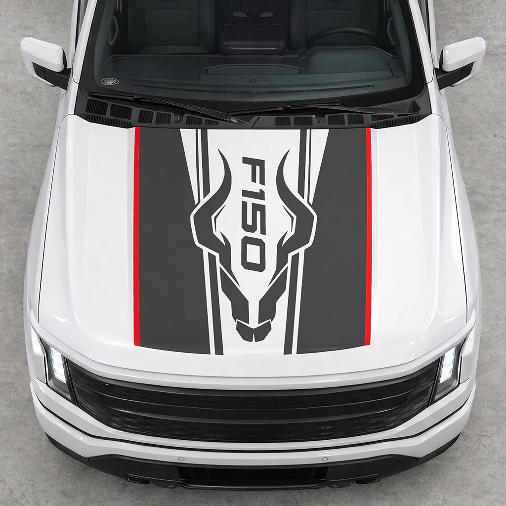 Hood Panel Decal/Sticker - Ram Horns Graphic Decal Graphic Kit - For Ford F-150 2015-2020 - Premium Vinyl