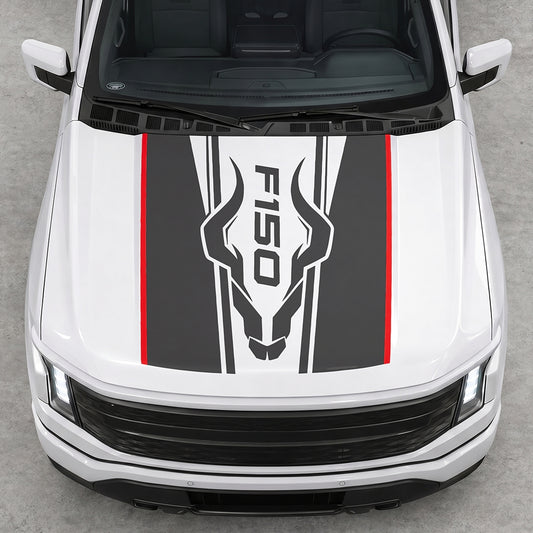 Hood Panel Decal/Sticker - Ram Horns Graphic Decal Graphic Kit - For Ford F-150 2015-2020 - Premium Vinyl