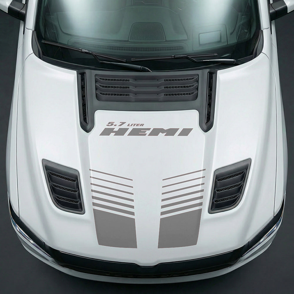 Hood Panel Decal/Sticker - Aggressive 5.7L HEMI Slotted Strobe - Cut Graphic Kit - For Dodge Ram 2019-2025 - Premium Vinyl