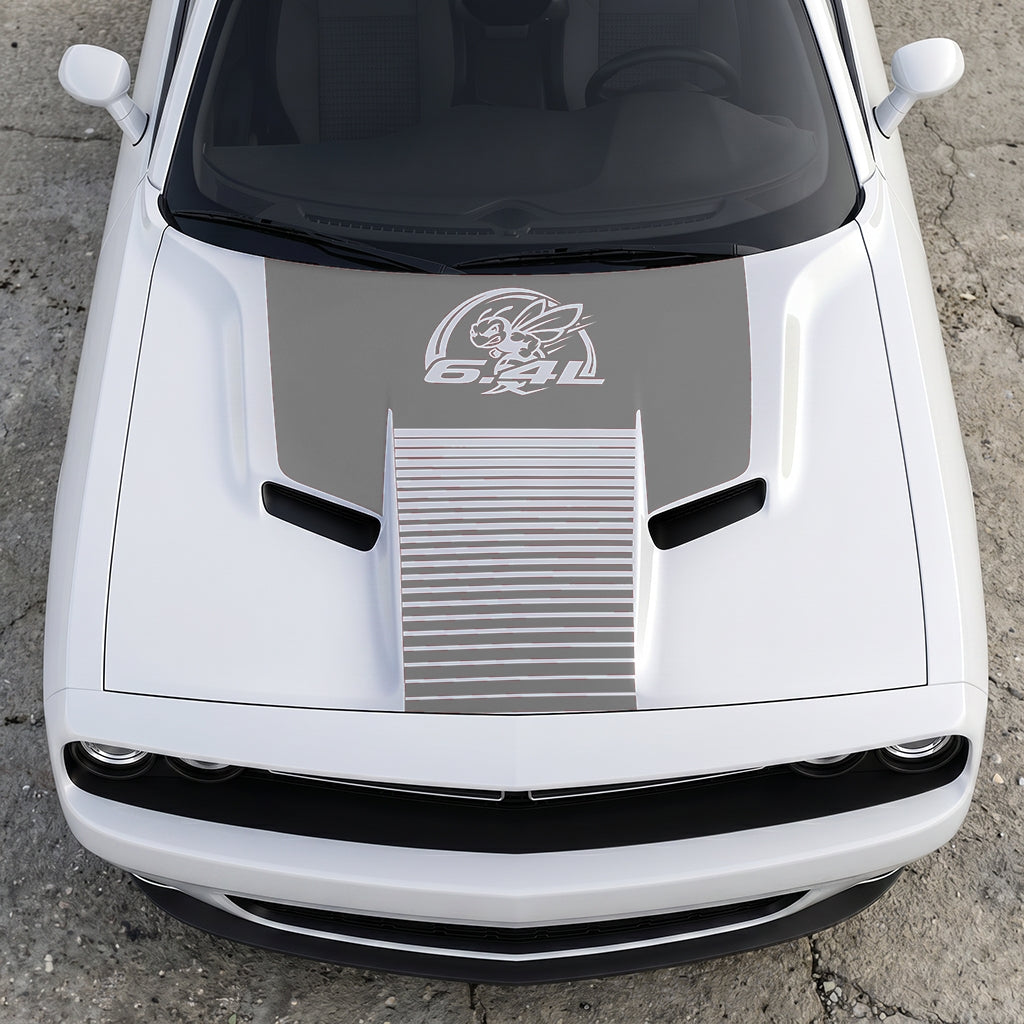 Hood Panel Decal/Sticker - Scat Pack 6.4L Bee Heritage Stripe - Custom Precision Cut Vinyl Overlay Graphic Kit - For Dodge Challenger 2015-2024 - Premium Vinyl