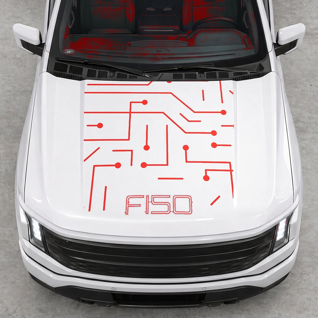 Hood Panel Decal/Sticker - Cut Electric Circuit Graphic Decal Graphic Kit - For FORD F-150 2015-2020 - Premium Vinyl