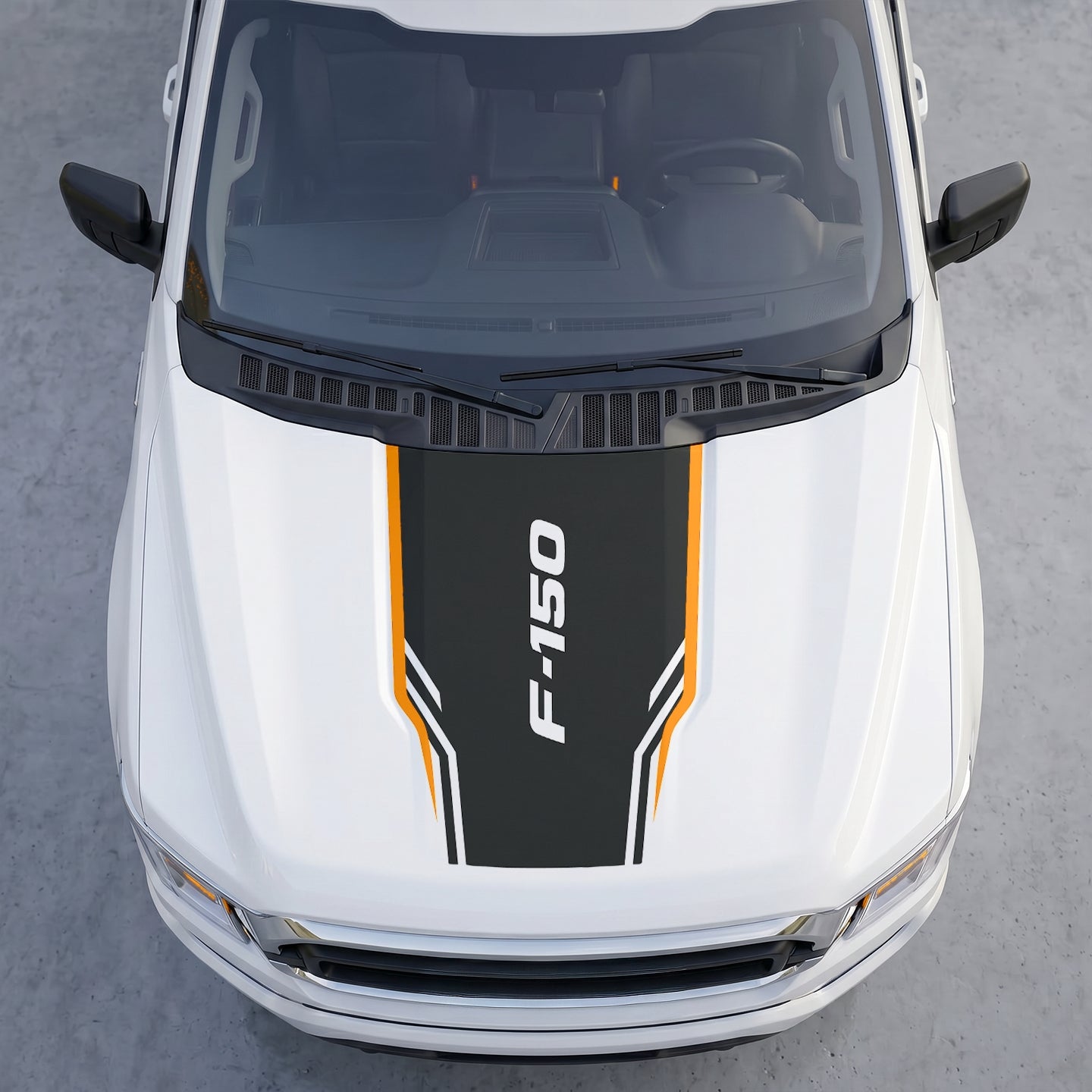 Hood Panel Decal/Sticker - Sport Tech Hood Decal Wrap – Matte Black Center Shield with Slanted Logo & Angled Speed Stripes Graphic Kit - For Ford F-150 F150 2015-2020 - Premium Vinyl