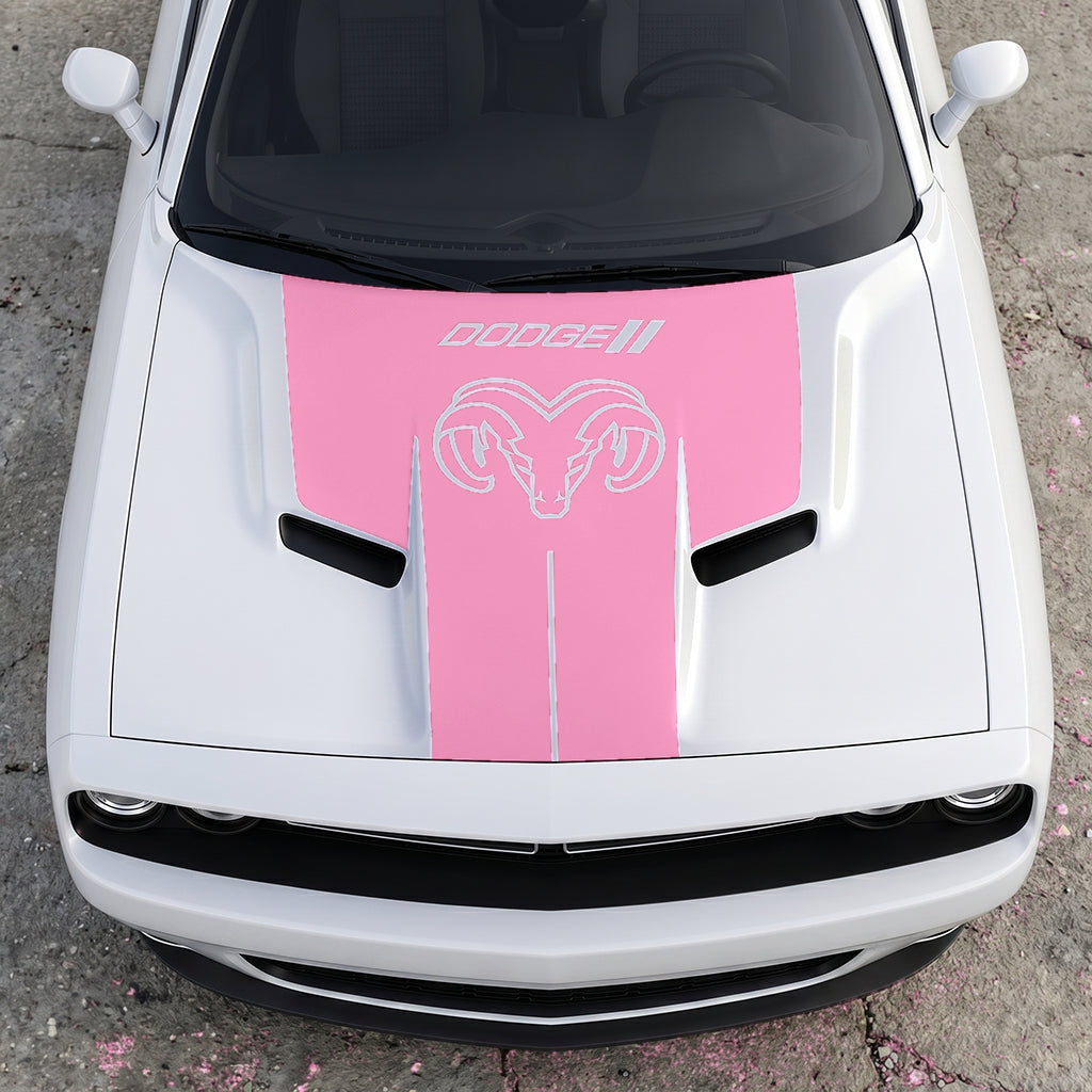 Hood Panel Decal/Sticker - Classic Ram Head Horns Up - Bold Dodge Branding Graphic Kit - For Dodge Challenger 2015-2024 - Premium Vinyl