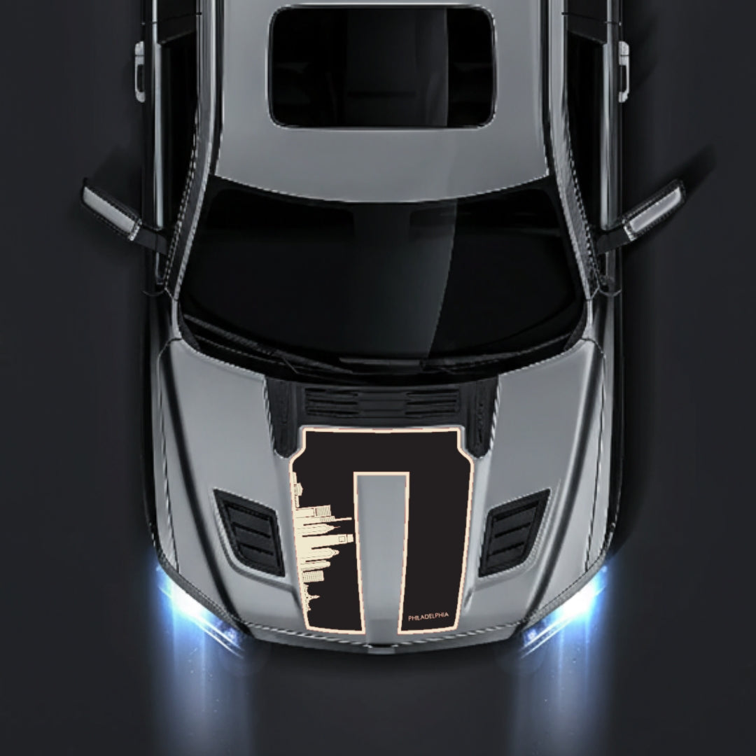 Hood Panel Decal/Sticker - Philadelphia Skyline - Border Graphic Kit - For Dodge RAM 1500 2019-2025 - Premium Vinyl
