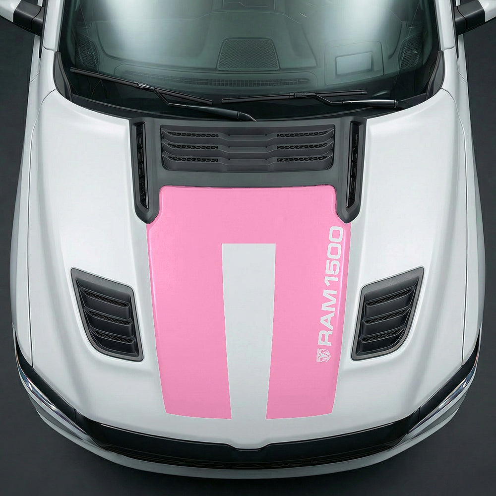 Hood Panel Decal/Sticker - Sleek Vertical RAM 1500 Text & Logo Minimalist Graphic Kit - For Dodge Ram 2019-2025 - Premium Vinyl