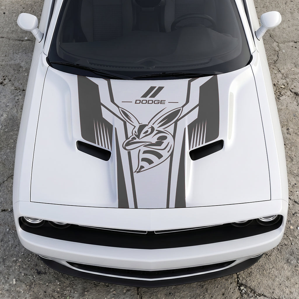 Hood Panel Decal/Sticker - Scat Pack Angry Bee Aerodynamic - Dual-Wing Performance Series Graphic Kit - For Dodge Challenger 2015-2024 - Premium Vinyl