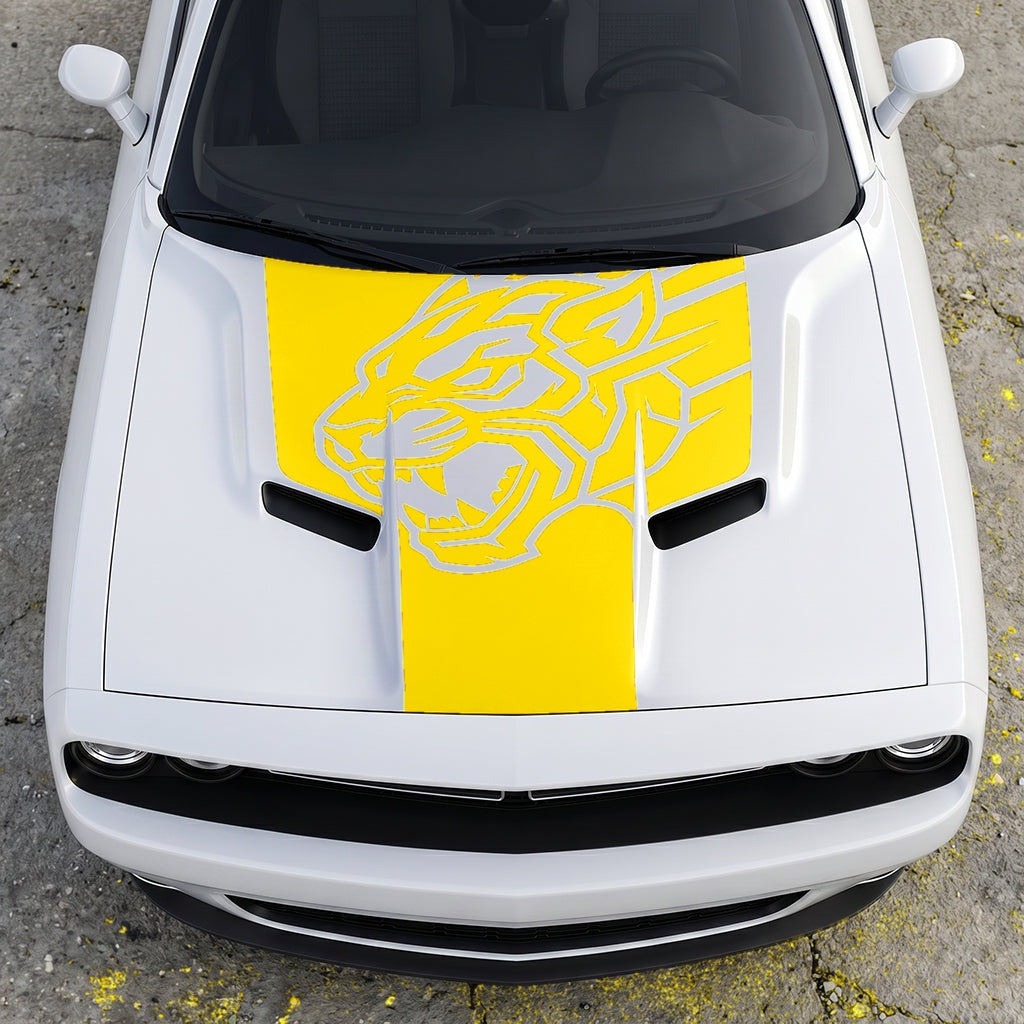 Hood Panel Decal/Sticker - Hellcat Predator Shadow - Aggressive Full-Face Jungle Cat Graphic Kit - For Dodge Challenger 2015-2024 - Premium Vinyl