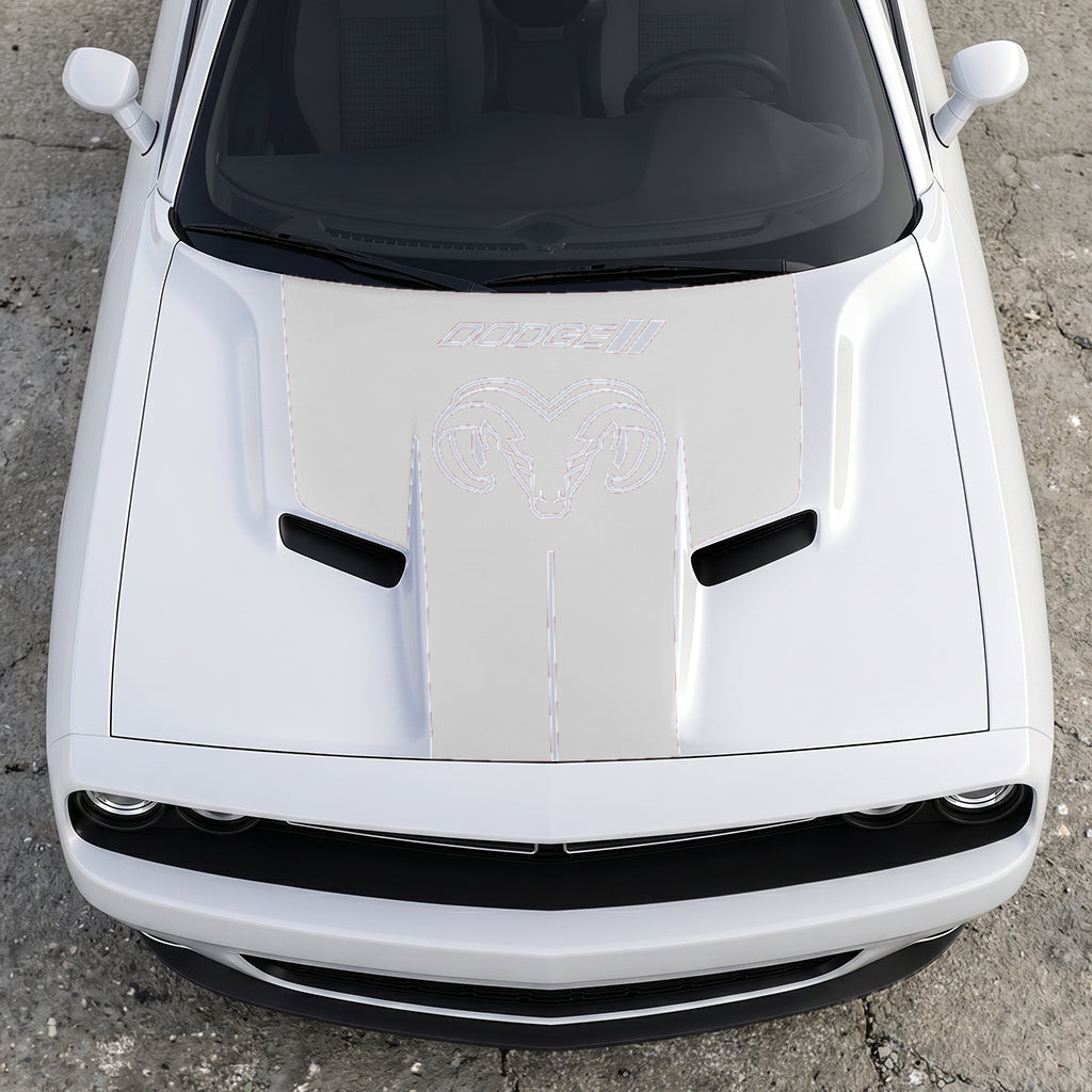 Hood Panel Decal/Sticker - Classic Ram Head Horns Up - Bold Dodge Branding Graphic Kit - For Dodge Challenger 2015-2024 - Premium Vinyl