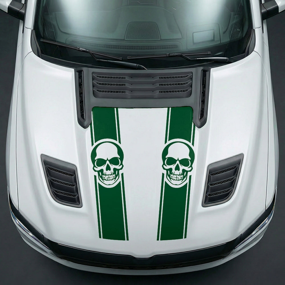 Hood Panel Decal/Sticker - Sinister Skull Racing Stripes Graphic Kit - For Dodge Ram 2019-2025 - Premium Vinyl
