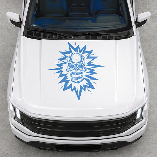 Hood Panel Decal/Sticker - Cut Electric Skull Graphic Decal Graphic Kit - For FORD F-150 2015-2020 - Premium Vinyl