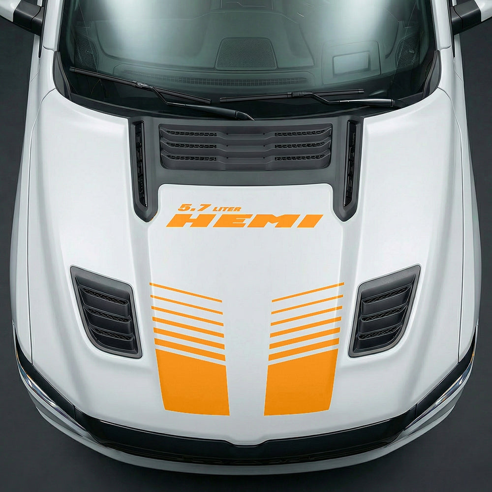 Hood Panel Decal/Sticker - Aggressive 5.7L HEMI Slotted Strobe - Cut Graphic Kit - For Dodge Ram 2019-2025 - Premium Vinyl