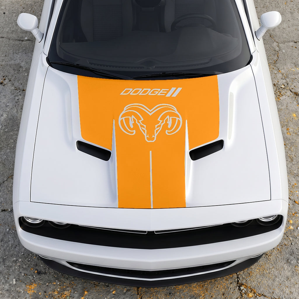Hood Panel Decal/Sticker - Classic Ram Head Horns Up - Bold Dodge Branding Graphic Kit - For Dodge Challenger 2015-2024 - Premium Vinyl