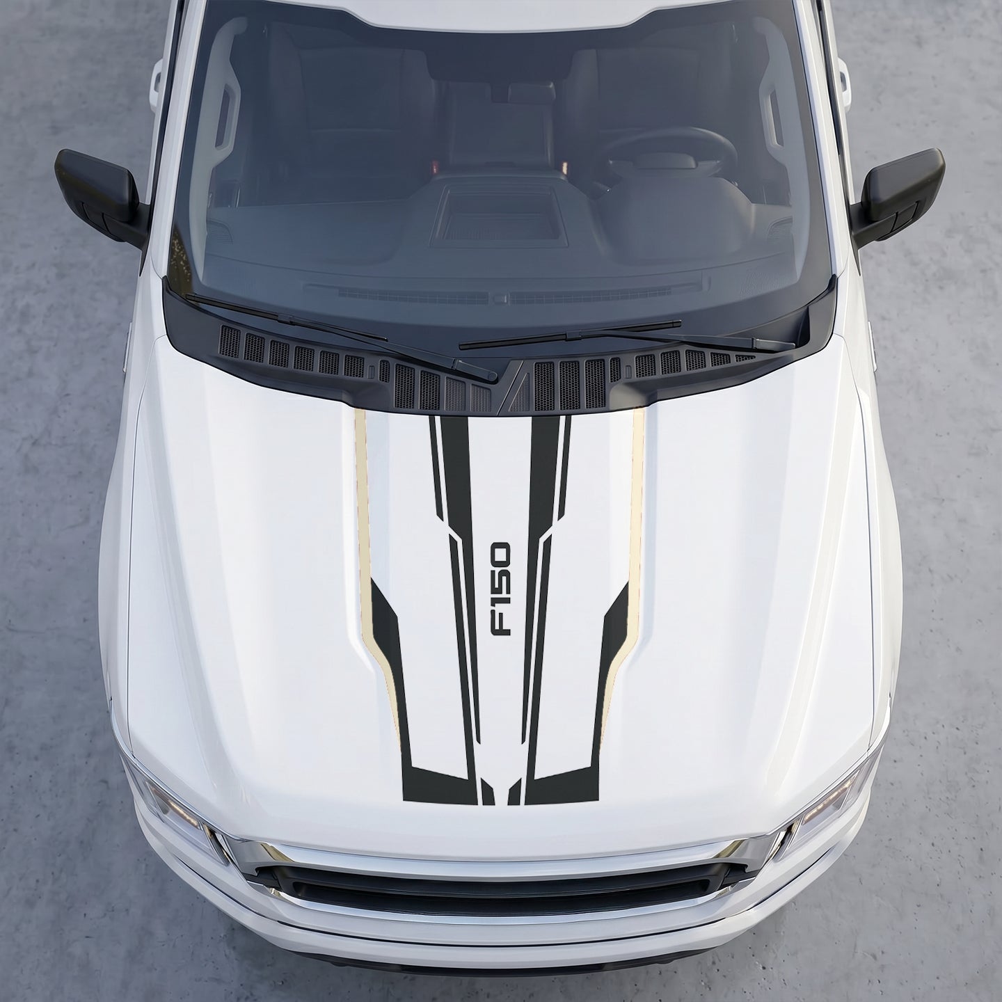 Hood Panel Decal/Sticker - Racing Stripe Hood Decal Wrap – Dual Center Track Stripes with Logo Graphic Kit - For Ford F-150 F150 2015-2020 - Premium Vinyl