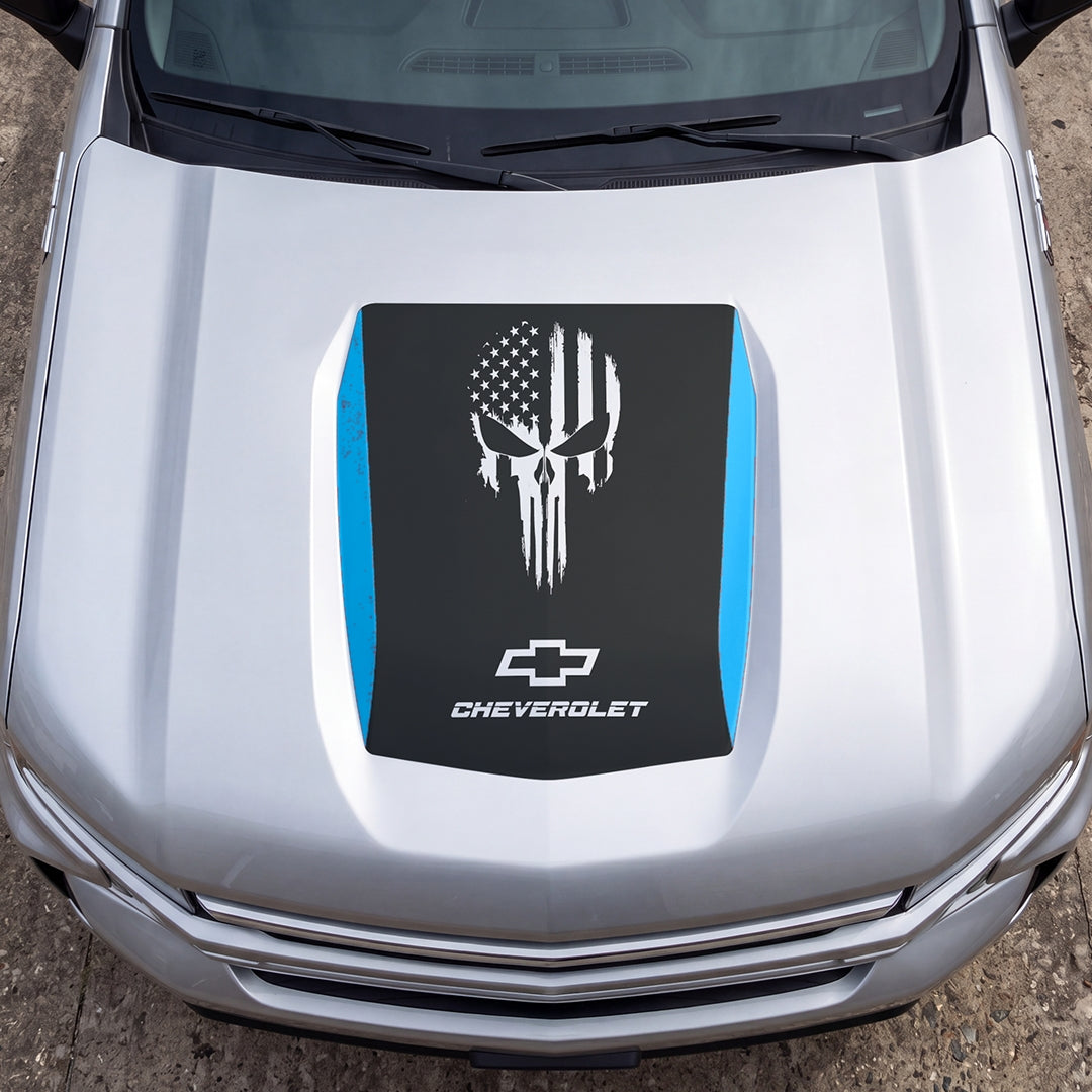 Hood Panel Decal/Sticker - American Punisher Graphic Decal Graphic Kit - For Chevrolet Silverado 2019-2024 - Premium Vinyl