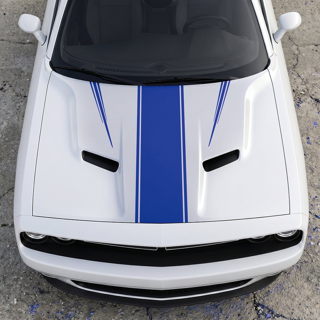 Hood Panel Decal/Sticker - Sport Rally Triple-Threat Stripe - Center-Line and Fender-Flair Accent Graphic Kit - For Dodge Challenger 2015-2024 - Premium Vinyl