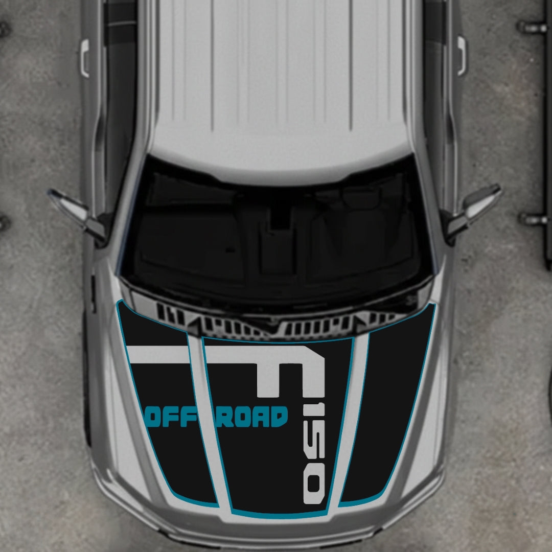 Hood Panel Decal/Sticker - Style 6 - Cut - Border Graphic Kit - For Ford F-150 2020-2026 - Premium Vinyl