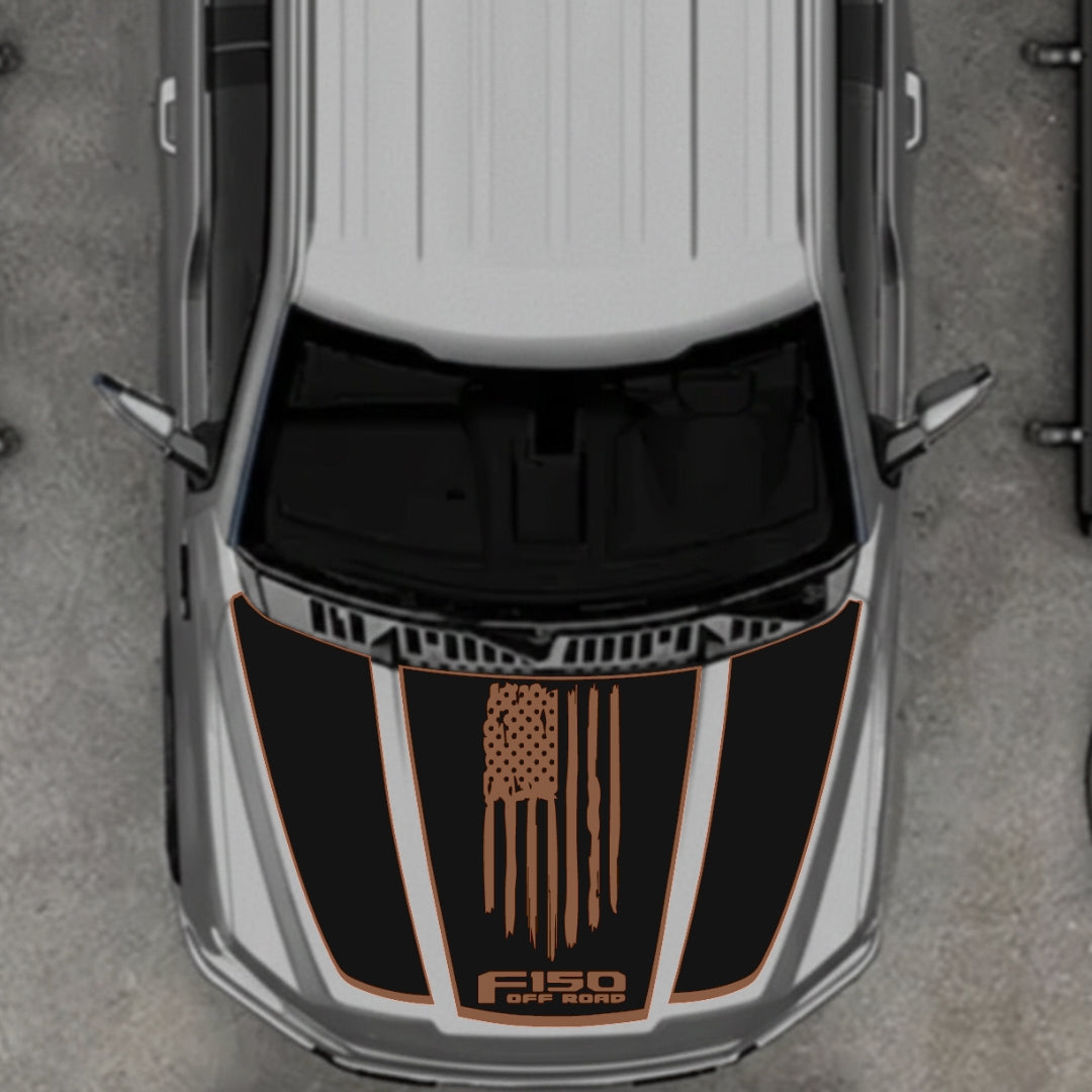 Hood Panel Decal/Sticker - USA Style 3 - Border Graphic Kit - For Ford F-150 2020-2026 - Premium Vinyl