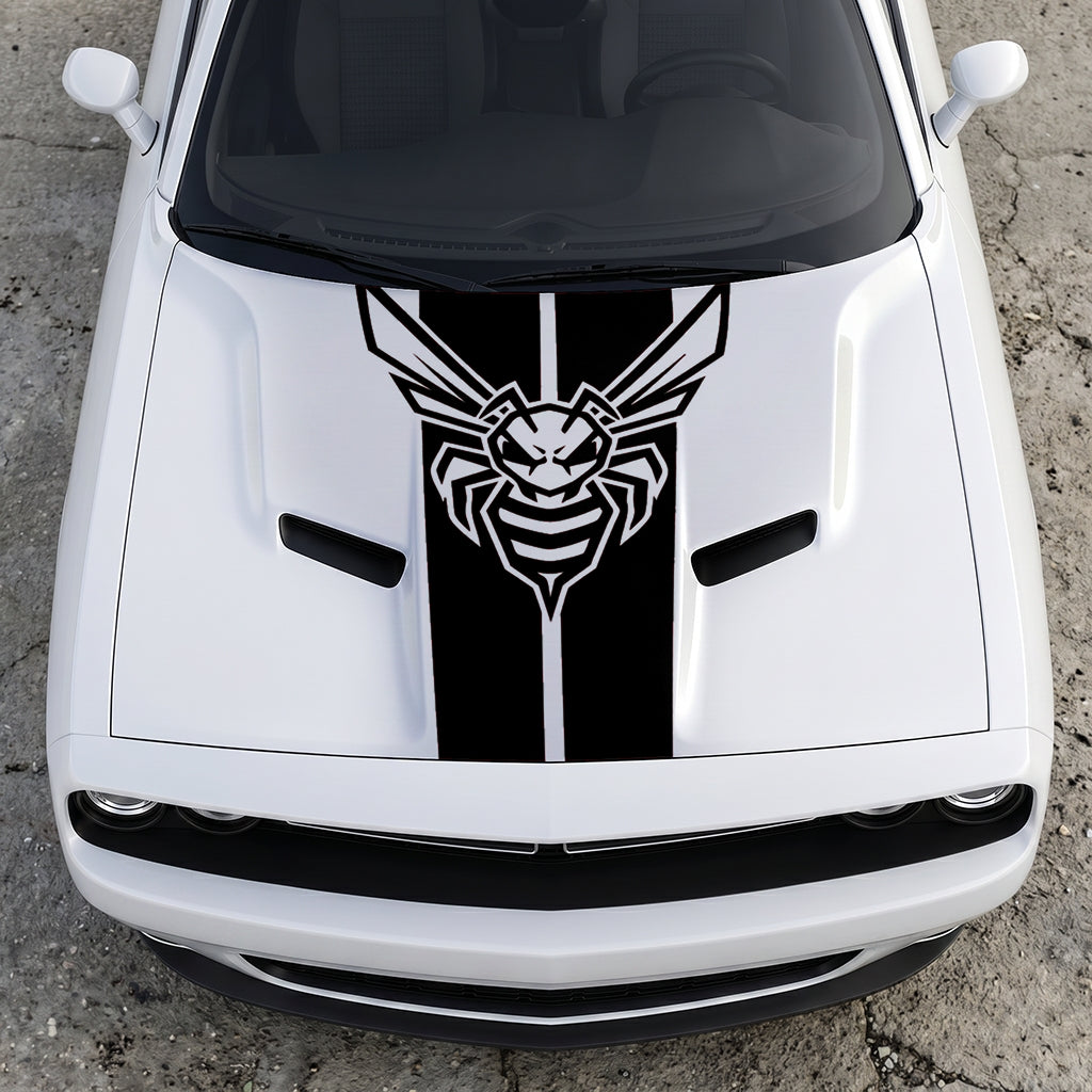 Hood Panel Decal/Sticker - Super Bee Hornet Tactical Stripe - Vertical Racing Center-Line Graphic Kit - For Dodge Challenger 2015-2024 - Premium Vinyl