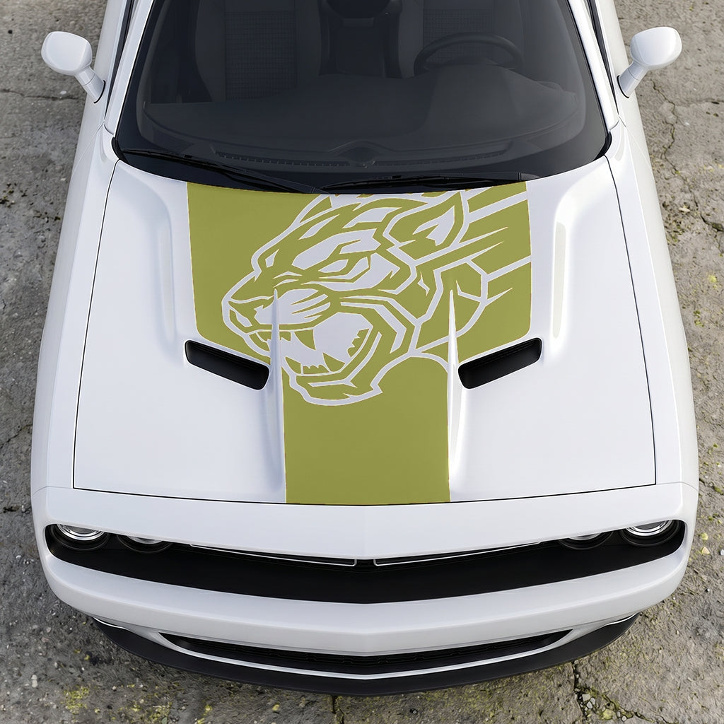 Hood Panel Decal/Sticker - Hellcat Predator Shadow - Aggressive Full-Face Jungle Cat Graphic Kit - For Dodge Challenger 2015-2024 - Premium Vinyl