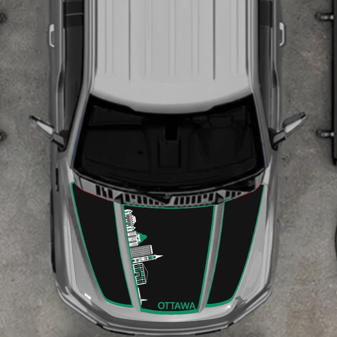 Hood Panel Decal/Sticker - Ottawa Skyline - Cut - Border Graphic Kit - For Ford F-150 2020-2026 - Premium Vinyl