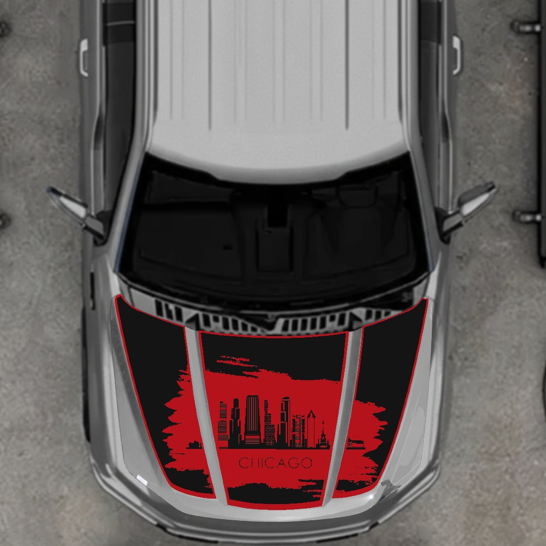 Hood Panel Decal/Sticker - Chicago - Border Graphic Kit - For Ford F-150 2020-2026 - Premium Vinyl
