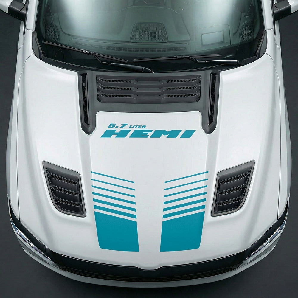 Hood Panel Decal/Sticker - Aggressive 5.7L HEMI Slotted Strobe - Cut Graphic Kit - For Dodge Ram 2019-2025 - Premium Vinyl