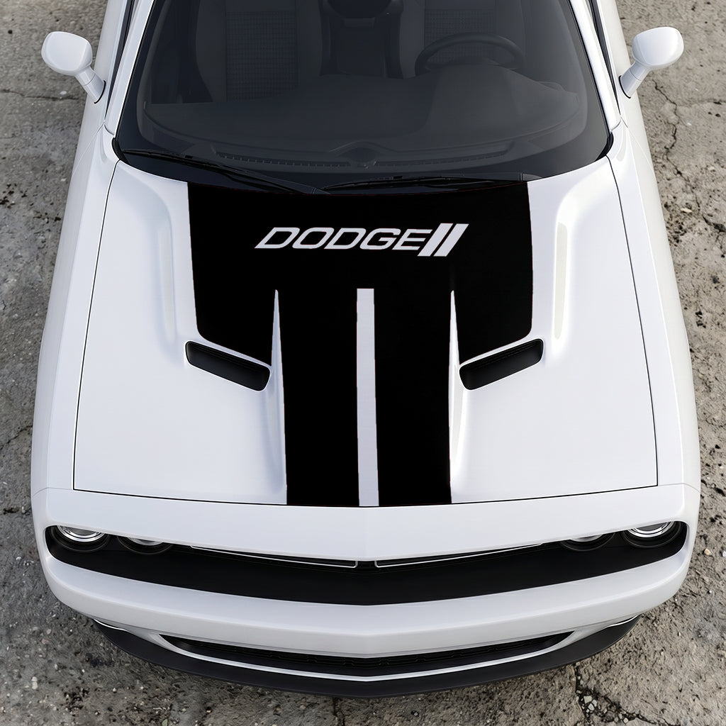 Hood Panel Decal/Sticker - Minimalist Dual-Band Racing Stripe - Clean Parallel Performance Overlay Graphic Kit - For Dodge Challenger 2015-2024 - Premium Vinyl