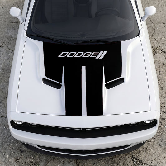 Hood Panel Decal/Sticker - Minimalist Dual-Band Racing Stripe - Clean Parallel Performance Overlay Graphic Kit - For Dodge Challenger 2015-2024 - Premium Vinyl