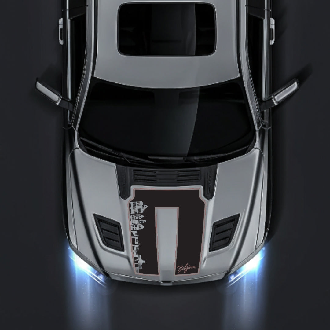 Hood Panel Decal/Sticker - Belgium Skyline - Cut - Border Graphic Kit - For Dodge RAM 1500 2019-2025 - Premium Vinyl