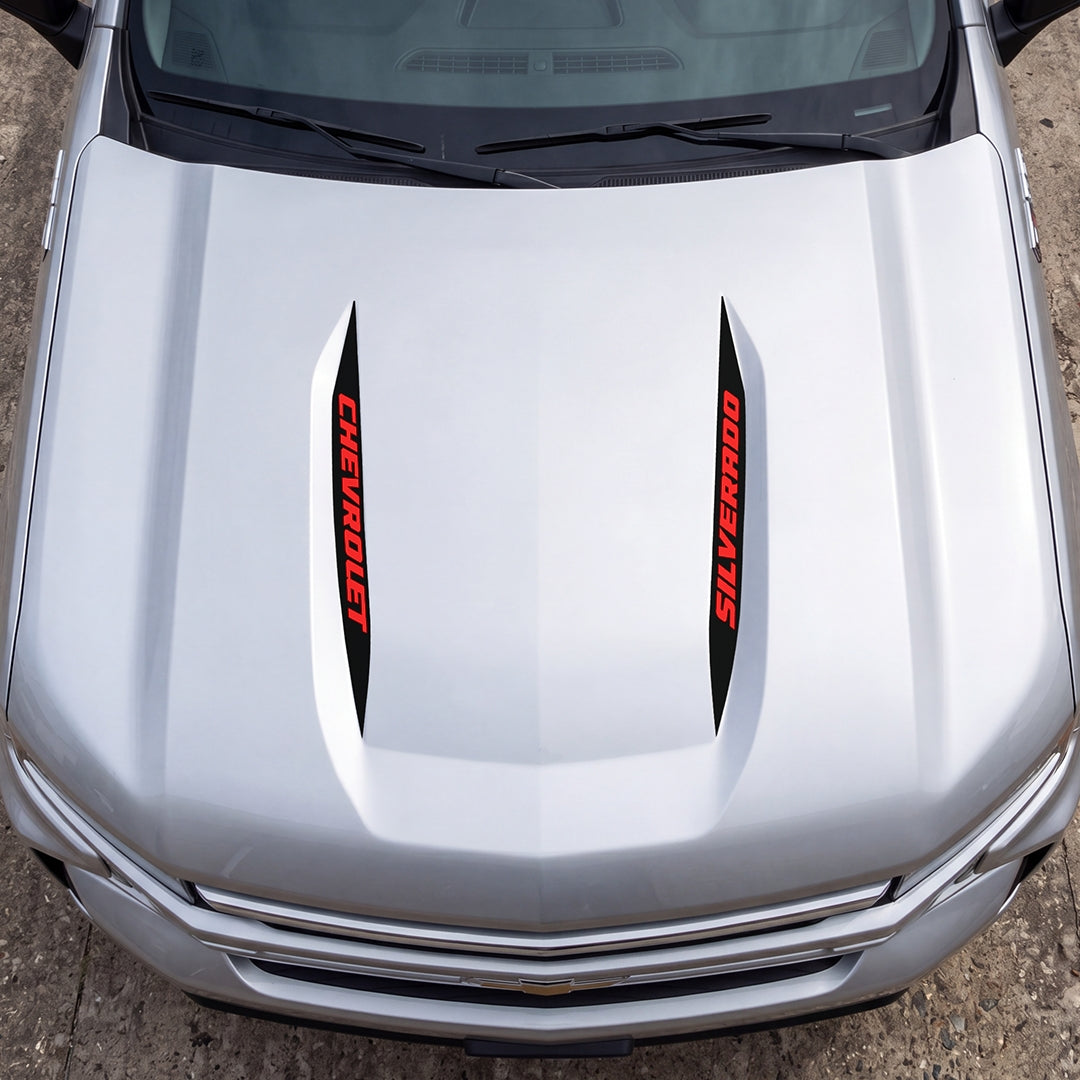 Hood Panel Decal/Sticker - Double Sided Stripes Style 2 Graphic Decal Graphic Kit - For Chevrolet Silverado 2019-2024 - Premium Vinyl