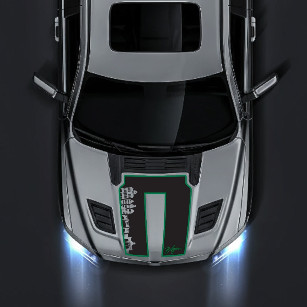 Performance Hood Panel Decal/Sticker - Belgium Skyline - Cut - Border Graphic Kit - For Dodge RAM 1500 2019-2025 - Premium Vinyl