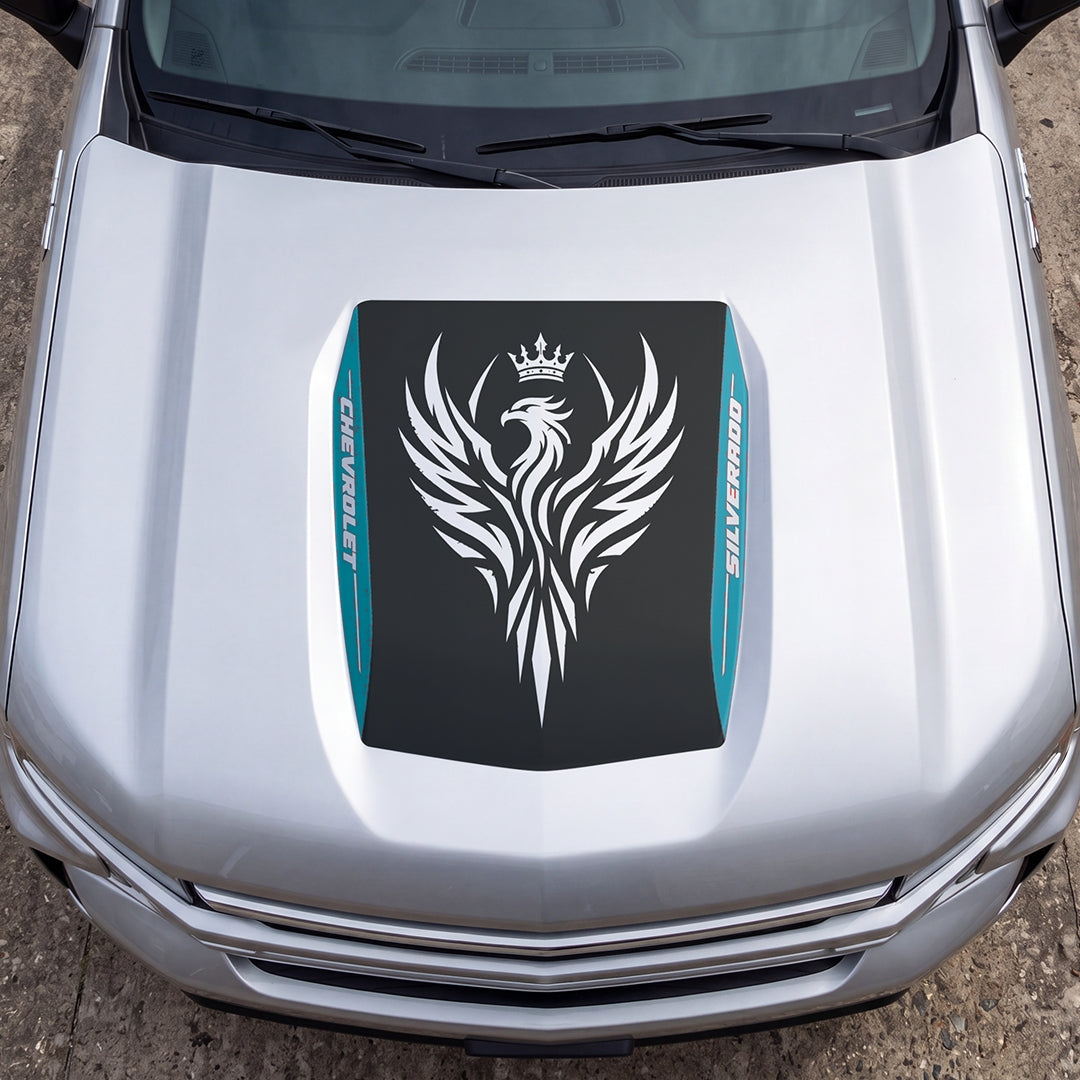 Hood Panel Decal/Sticker - Crowned Phoenix Graphic Decal Graphic Kit - For Chevrolet Silverado 2019-2024 - Premium Vinyl