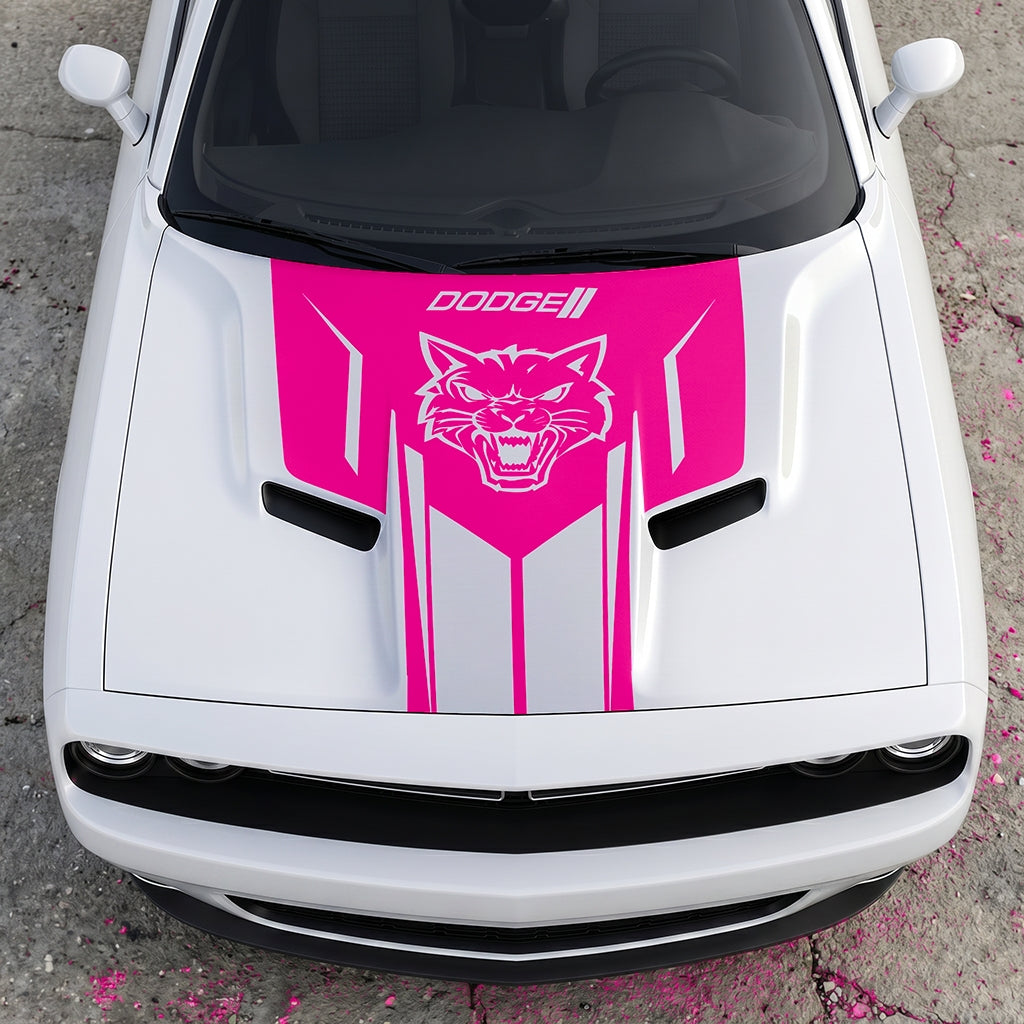 Hood Panel Decal/Sticker - Hellcat Frontal Assault Logo - Symmetrical Side-Accented Graphic Kit - For Dodge Challenger 2015-2024 - Premium Vinyl