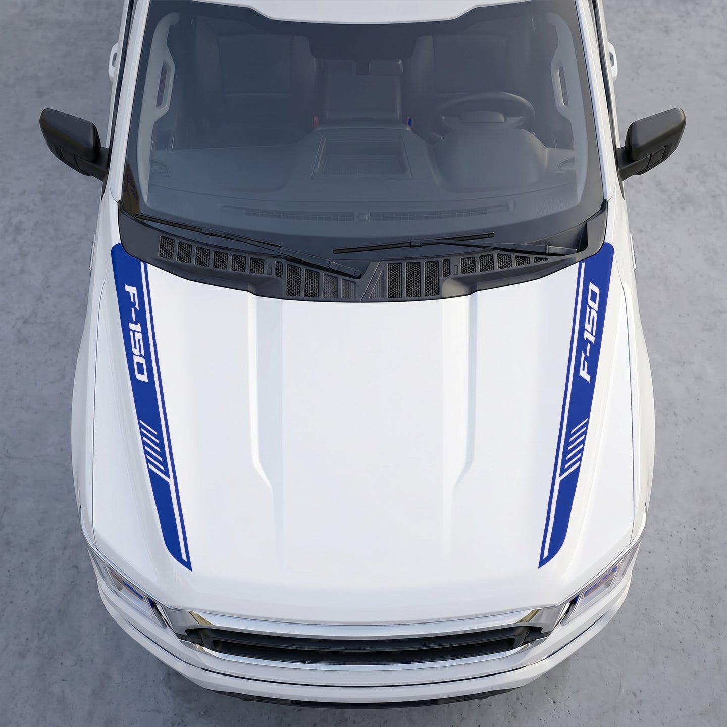 Hood Panel Decal/Sticker - Cowl Stripes with Hash Marks – Dual Side Outer Hood Vinyl Decals Graphic Kit - For Ford F-150 F150 2015-2020 - Premium Vinyl