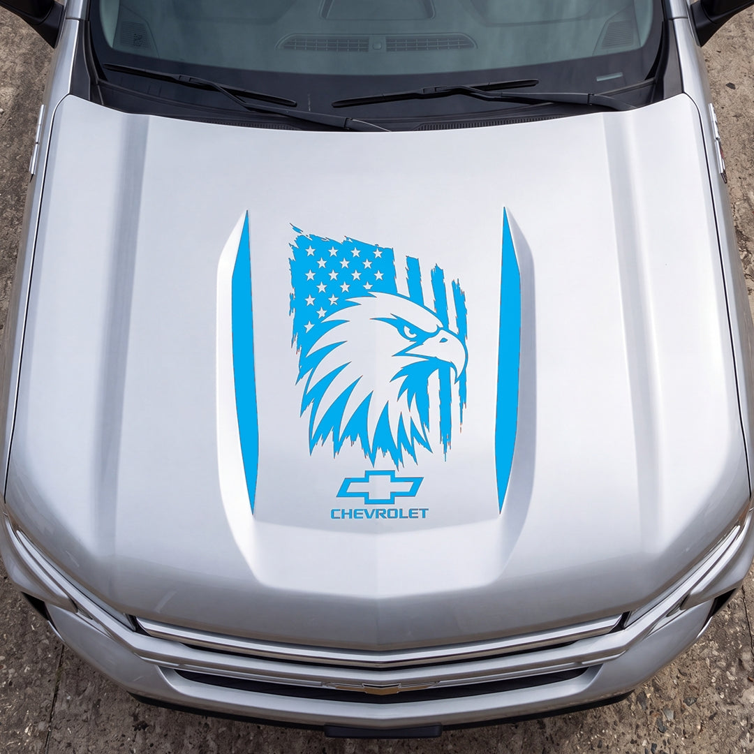Hood Panel Decal/Sticker - American Eagle Head Graphic Decal Graphic Kit - For Chevrolet Silverado 2019-2024 - Premium Vinyl