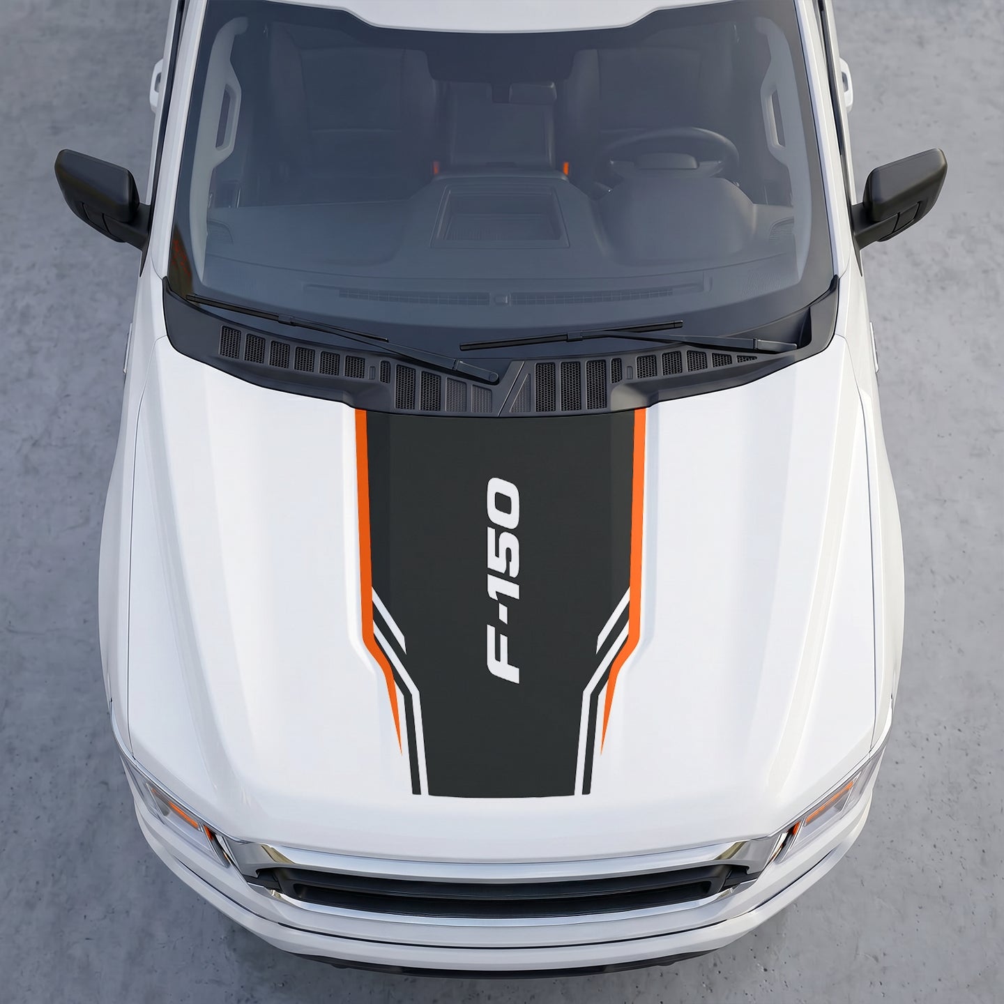 Hood Panel Decal/Sticker - Sport Tech Hood Decal Wrap – Matte Black Center Shield with Slanted Logo & Angled Speed Stripes Graphic Kit - For Ford F-150 F150 2015-2020 - Premium Vinyl
