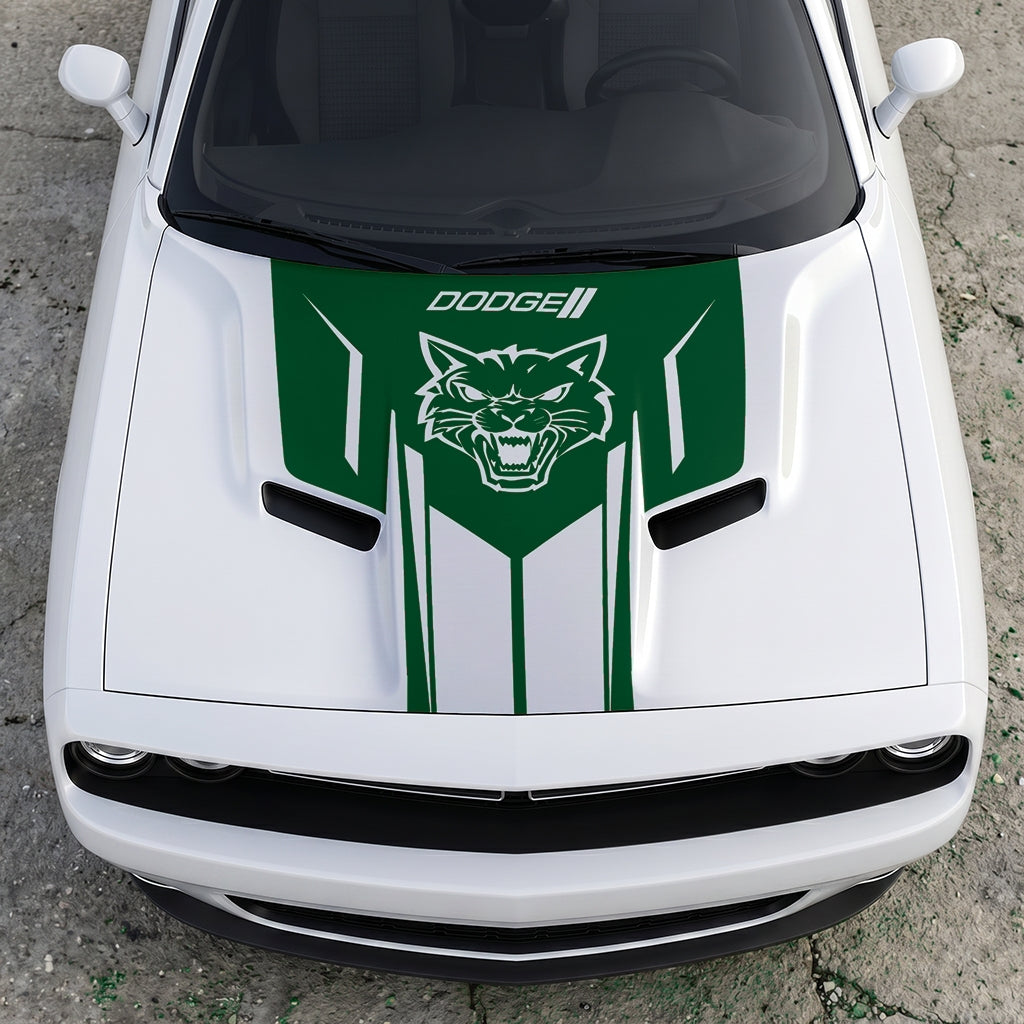 Hood Panel Decal/Sticker - Hellcat Frontal Assault Logo - Symmetrical Side-Accented Graphic Kit - For Dodge Challenger 2015-2024 - Premium Vinyl