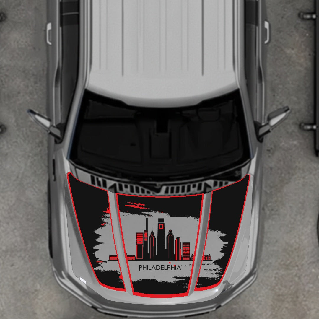Hood Panel Decal/Sticker - Philadelphia - Cut - Border Graphic Kit - For Ford F-150 2020-2026 - Premium Vinyl
