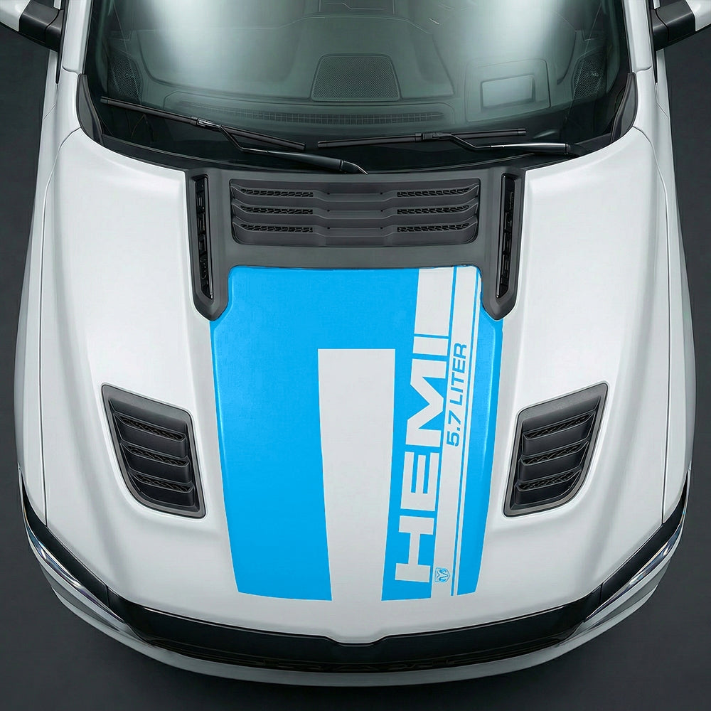 Hood Panel Decal/Sticker - Premium 5.7L HEMI Vertical Racing Stripe Graphic Kit - For Dodge Ram 2019-2025 - Premium Vinyl