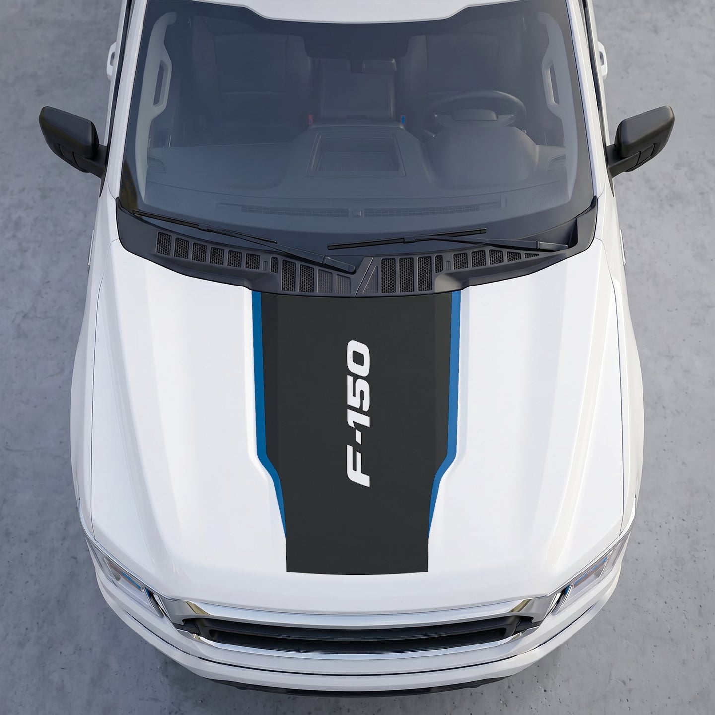 Hood Panel Decal/Sticker - Clean Matte Black Hood Decal Wrap – Center Accent Shield with Vertical Logo & Side Trim Graphic Kit - For Ford F-150 F150 2015-2020 - Premium Vinyl