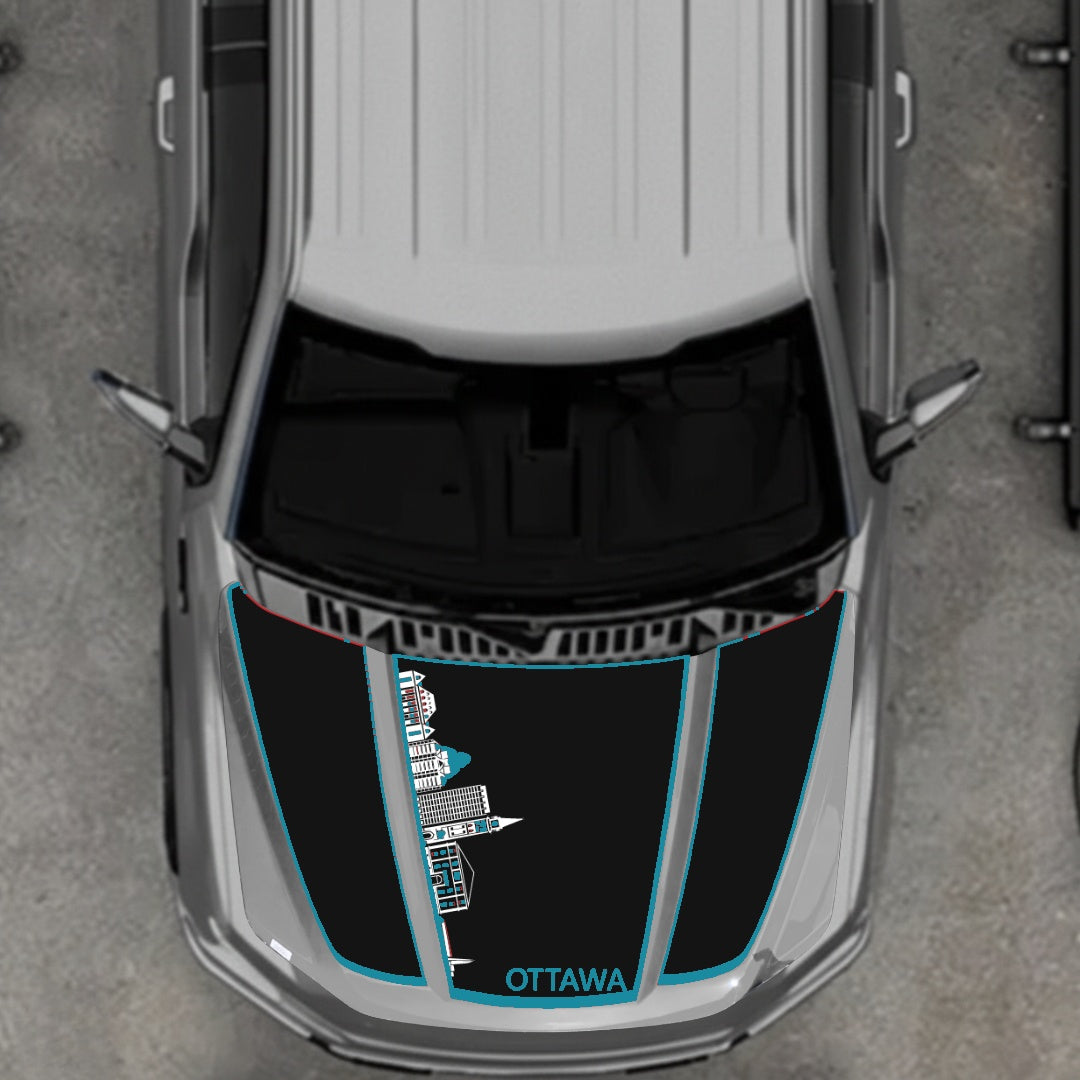 Hood Panel Decal/Sticker - Ottawa Skyline - Cut - Border Graphic Kit - For Ford F-150 2020-2026 - Premium Vinyl