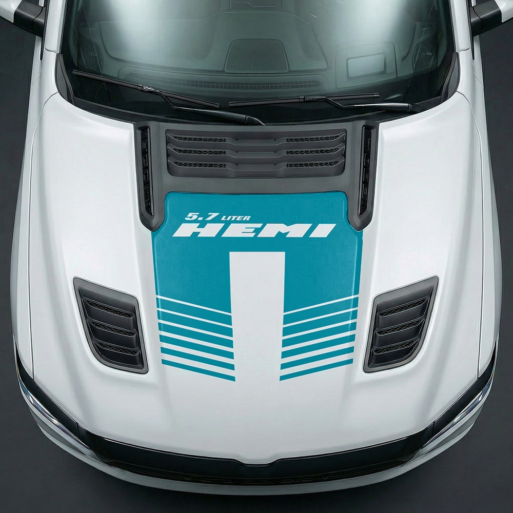 Hood Panel Decal/Sticker - Aggressive 5.7L HEMI Slotted Strobe Graphic Kit - For Dodge Ram 2019-2025 - Premium Vinyl