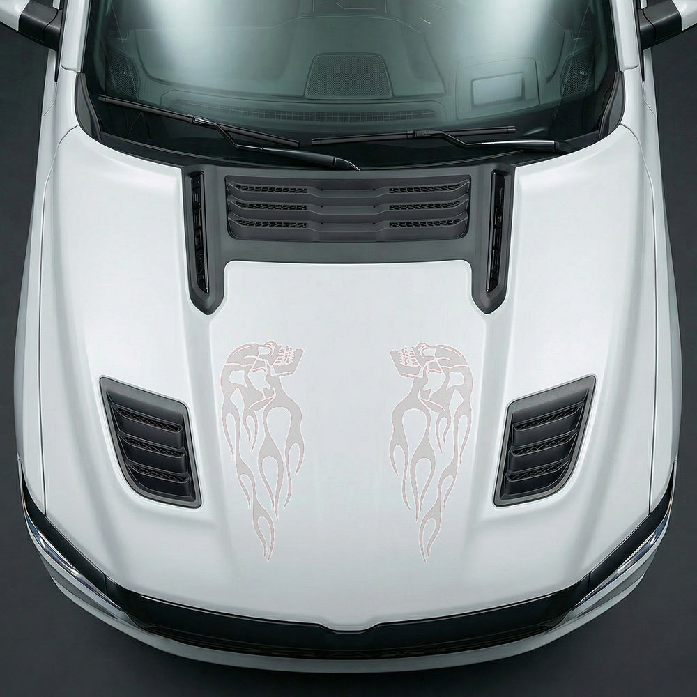 Hood Panel Decal/Sticker - Fiery Skulls Custom U-Shape - Cut Graphic Kit - For Dodge Ram 2019-2025 - Premium Vinyl