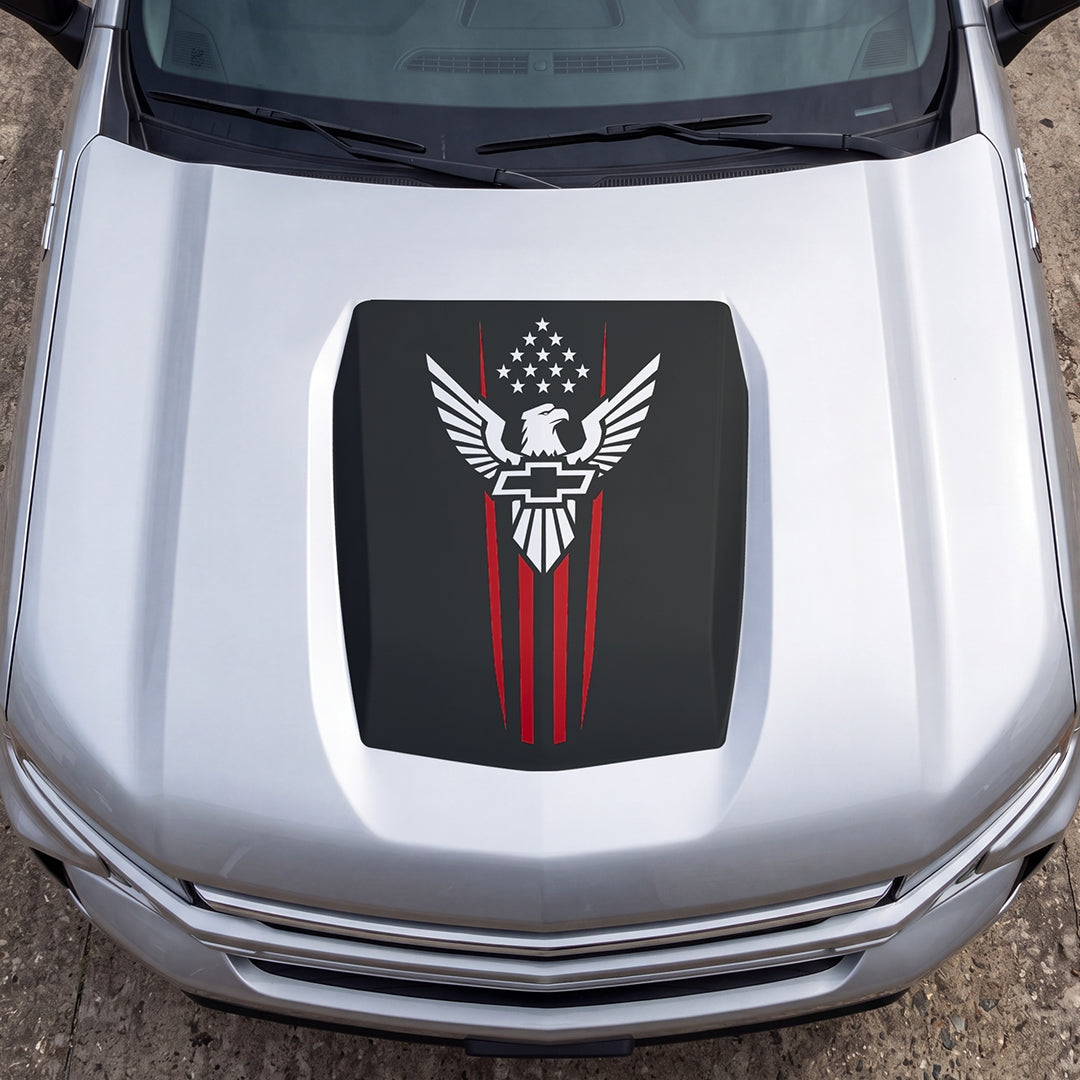 Hood Panel Decal/Sticker - Eagle with Stars Graphic Decal Graphic Kit - For Chevrolet Silverado 2019-2024 - Premium Vinyl